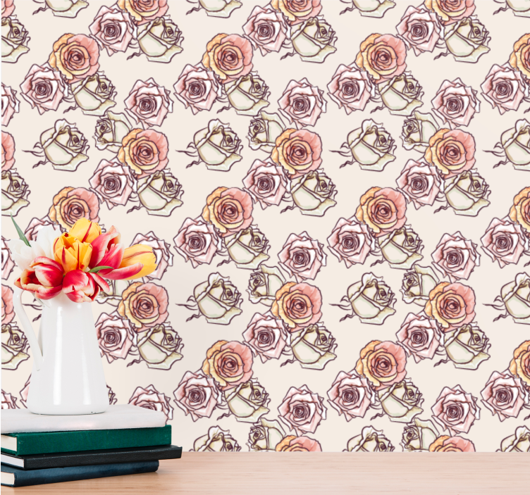 Sketchbook Roses flowers wallpaper - TenStickers
