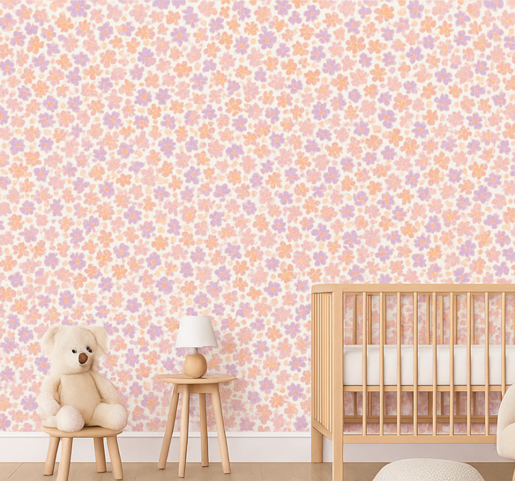 Small pastel flowers wallpaper childrens room - TenStickers