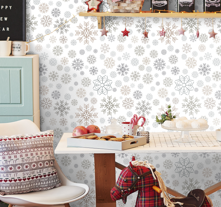 Snowflakes pattern Living Room Wallpaper - TenStickers