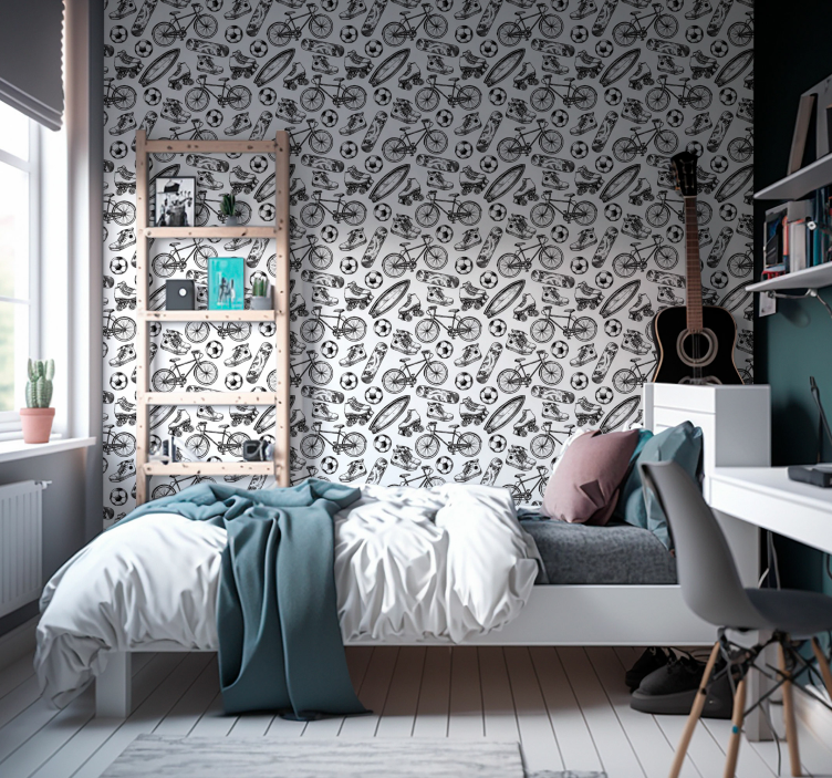 Sports doodles Vintage Wallpaper - TenStickers