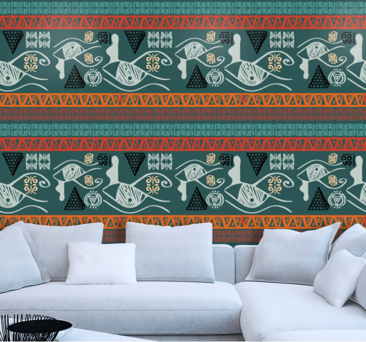 Coastal tribal geometry fishes wallpaper - TenStickers