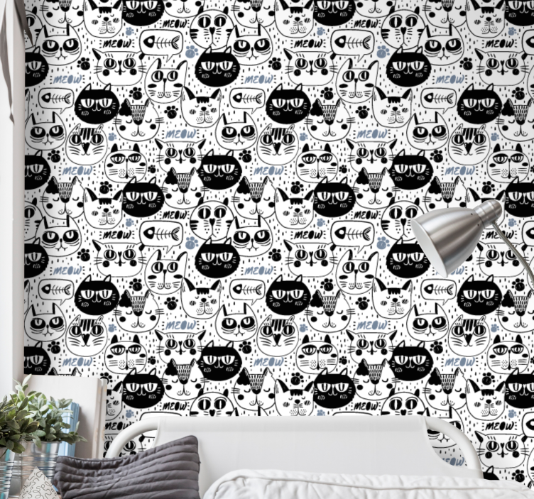 Stylized Cats Pattern cats wallpaper - TenStickers