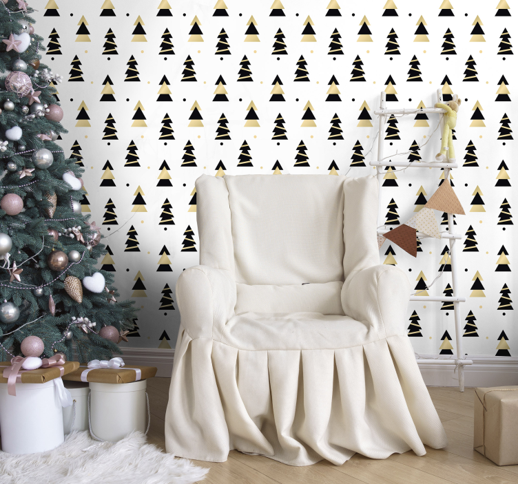 Stylised pine trees holiday christmas wallpaper - TenStickers