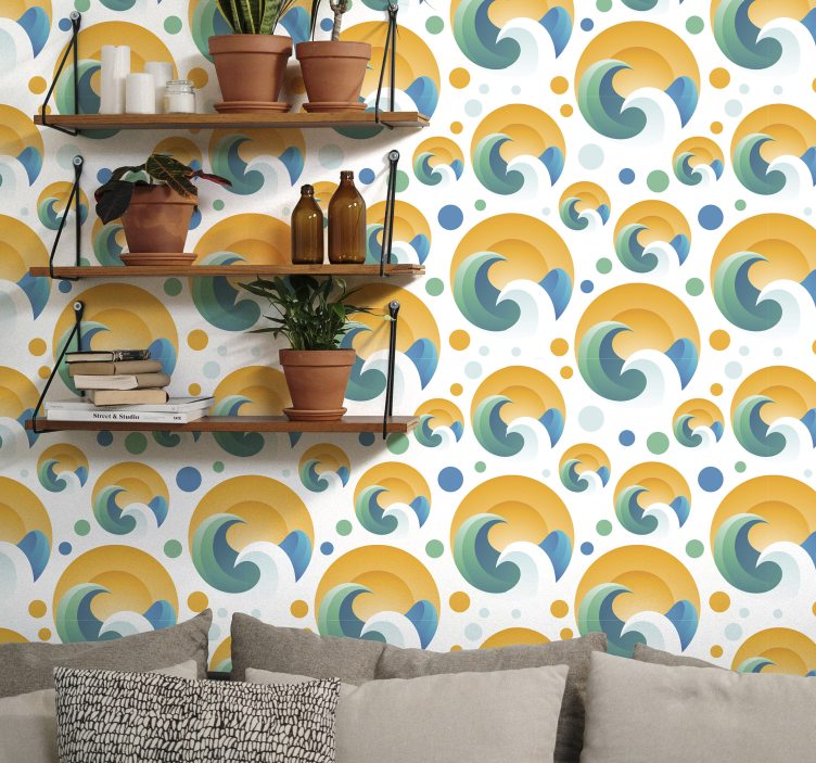Sun and waves Geometric shape Wallpaper - TenStickers