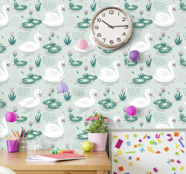 Swans and waterlily wallpaper - TenStickers