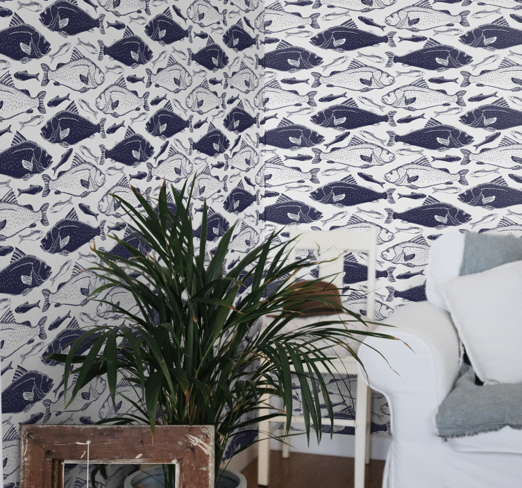 Swimming gray pattern fishes wallpaper - TenStickers
