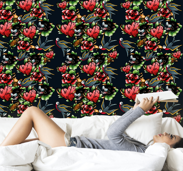 Tattoo Style Pattern art wallpaper - TenStickers