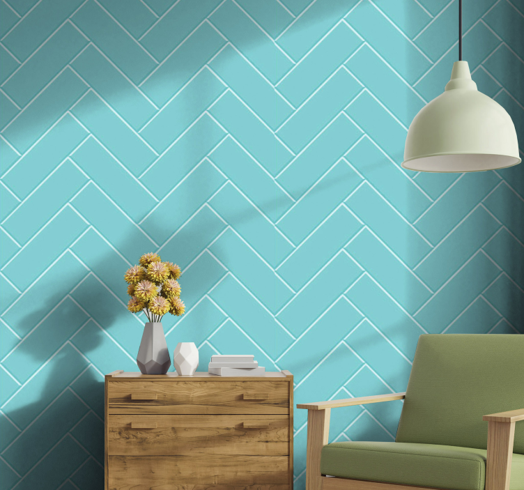 Teal diagonal Tile Wallpaper - TenStickers