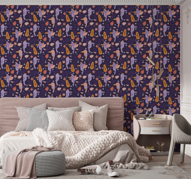 Tropical Bird Pattern animals wallpaper - TenStickers