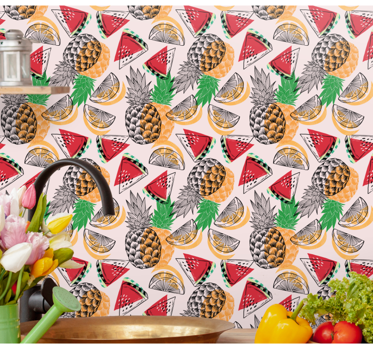 Tropical Fruits Pattern nature wallpaper - TenStickers