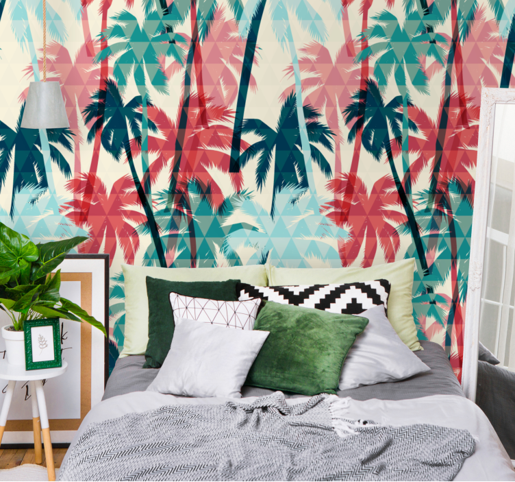 Vibrant palm canopy jungle themed wallpaper - TenStickers