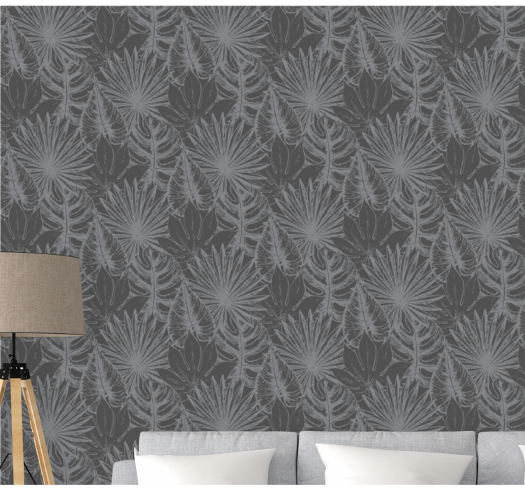 Tropical palm tree grey dark tree wallpaper - TenStickers