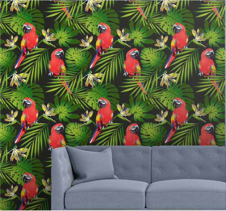 Tropical Parrots Pattern parrots wallpaper - TenStickers