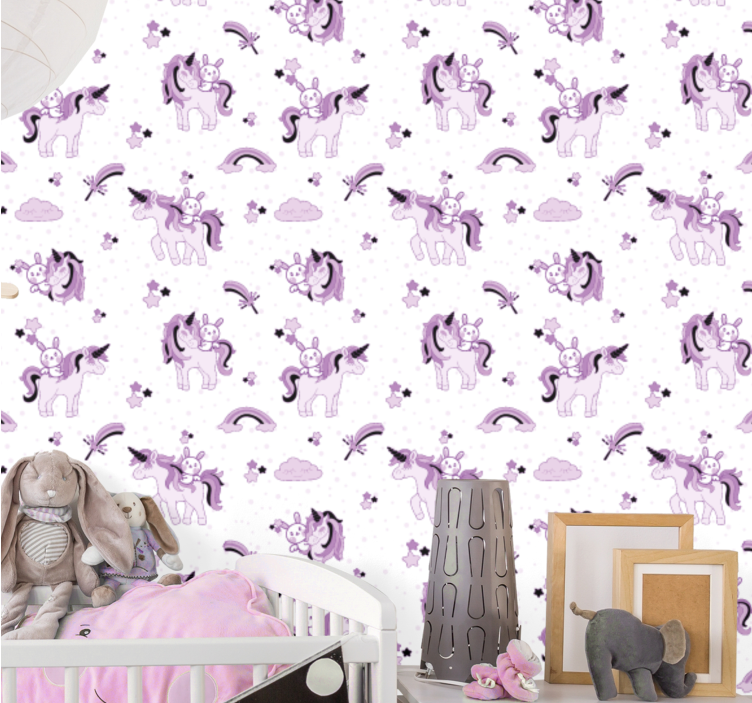 Unicorn and rabbit stars Childrens Wallpaper - TenStickers