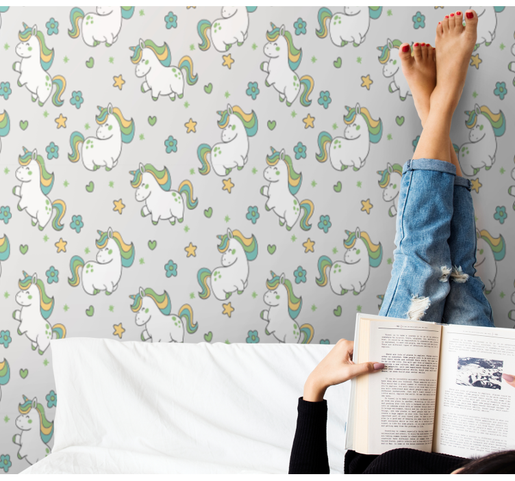 Unicorn children cartoon cute animal wallpaper - TenStickers