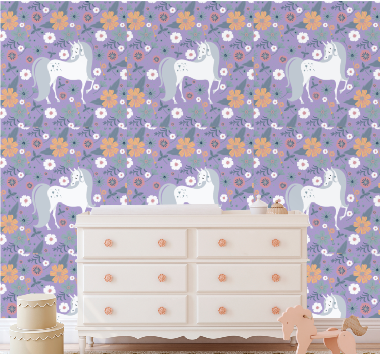 Unicorn Floral Pattern animals wallpaper - TenStickers