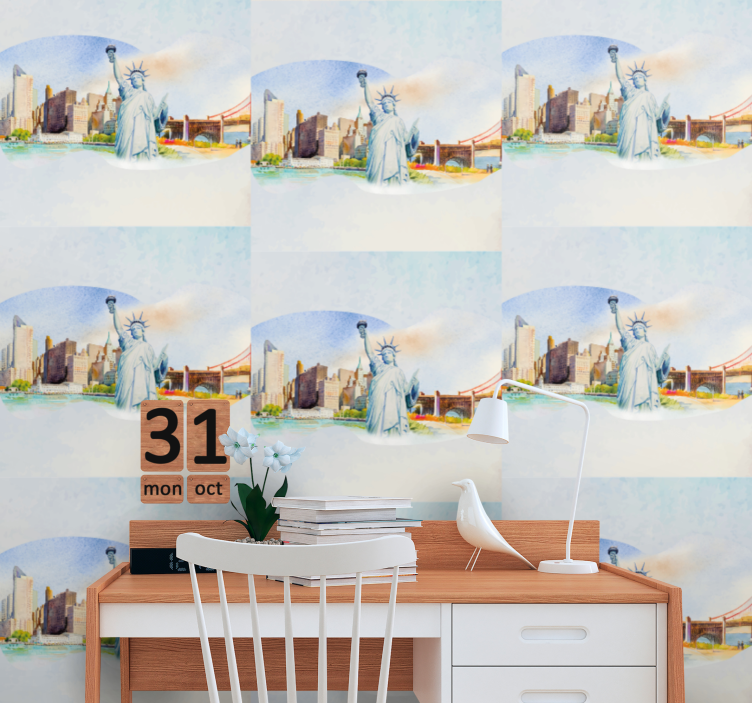 Urban Landmark Collage wallpaper new york - TenStickers