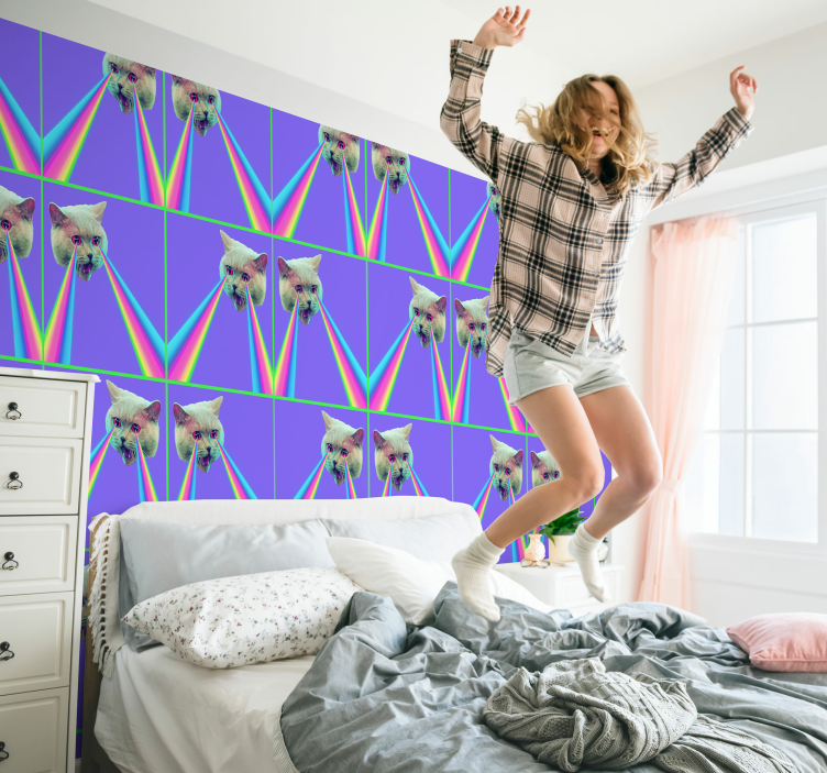 Vaporwave laser design pattern cat wallpaper - TenStickers