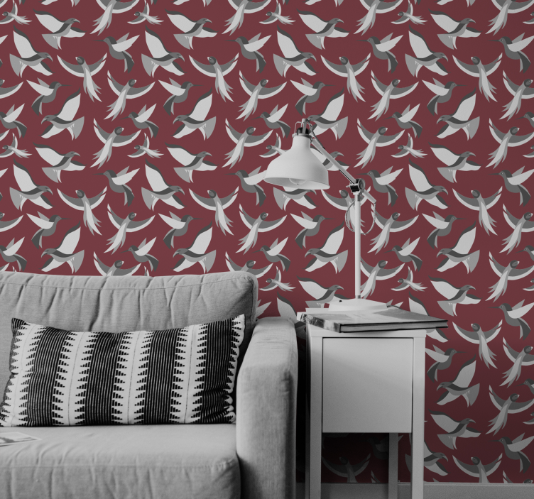 variety of birds on red background Wallpaper - TenStickers
