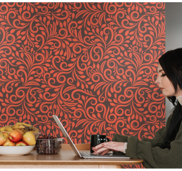 Vertical red plants leaf wallpaper - TenStickers