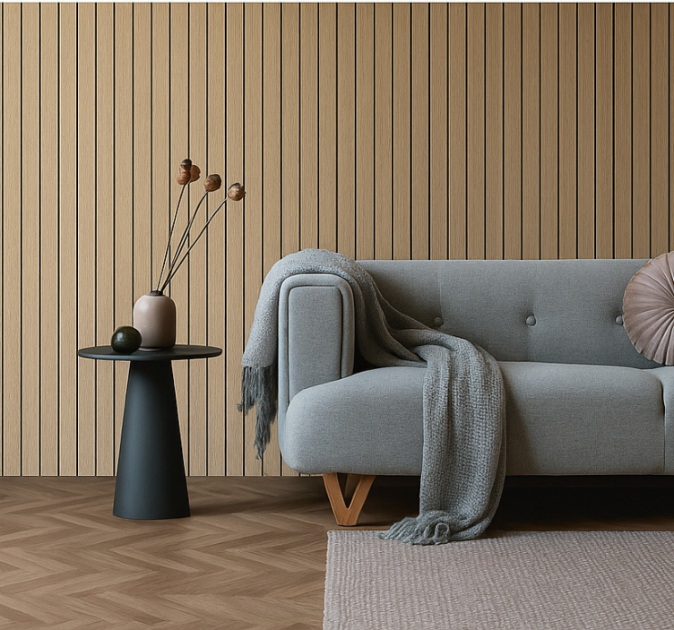 Vertical wood slats living area wallpaper - TenStickers