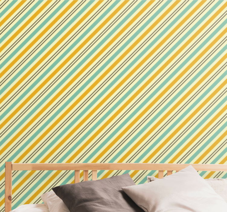 Vintage diagonal tricolor striped wallpaper - TenStickers