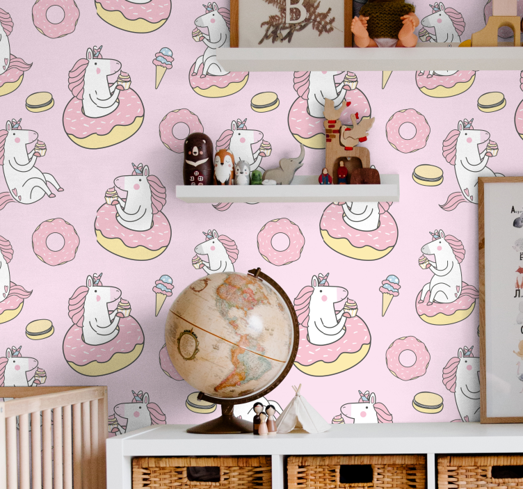wallpaper pink unicorn Childrens Wallpaper - TenStickers