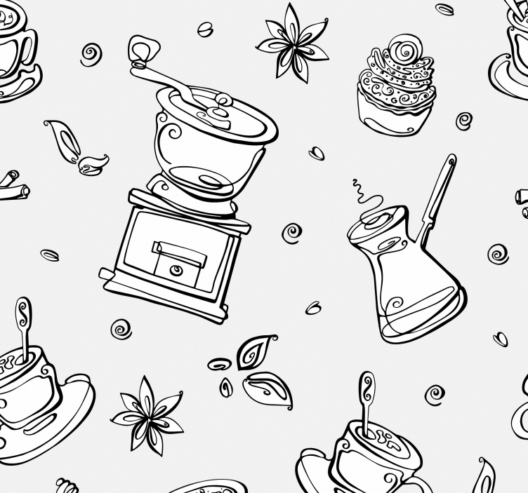 Warm coffee sketch kitchen wallpaper - TenStickers