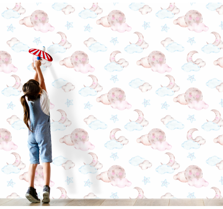 Watercolor infant moon star wallpaper - TenStickers