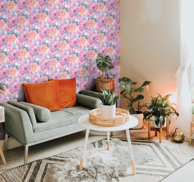 Watercolour mallow flower wallpaper - TenStickers