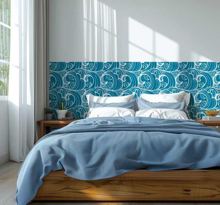 Wavy blue pattern headboard wallpaper - TenStickers