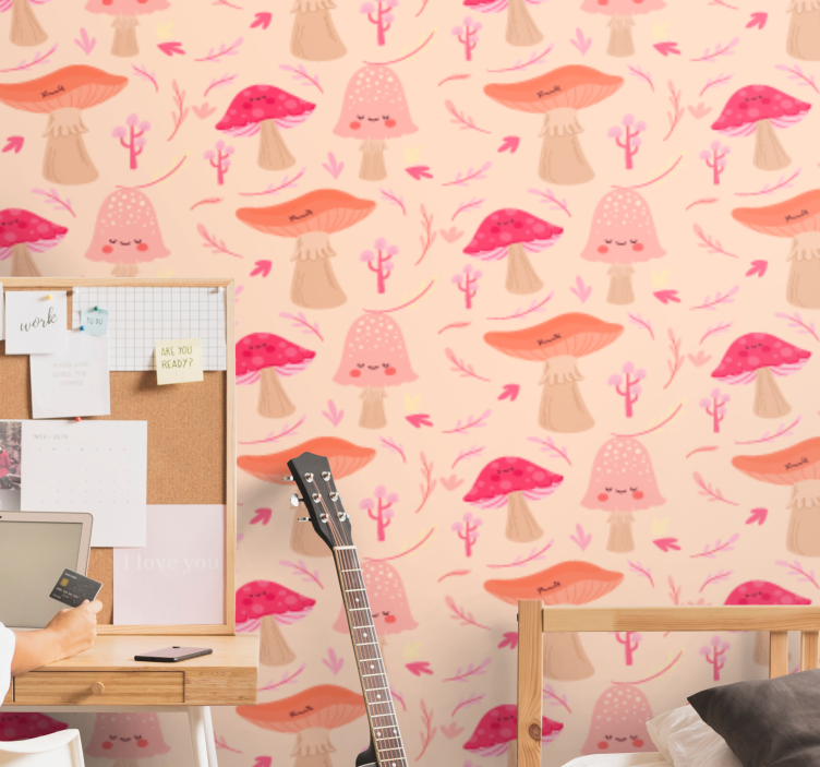 Whimsical Mushrooms ornamental wallpaper - TenStickers
