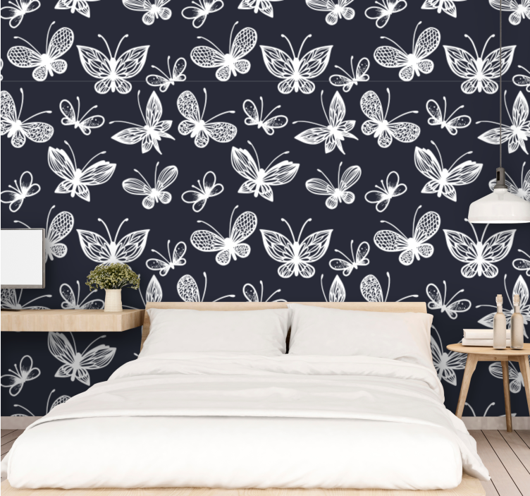 White and deep blue butterfly Wedding Wallpaper - TenStickers