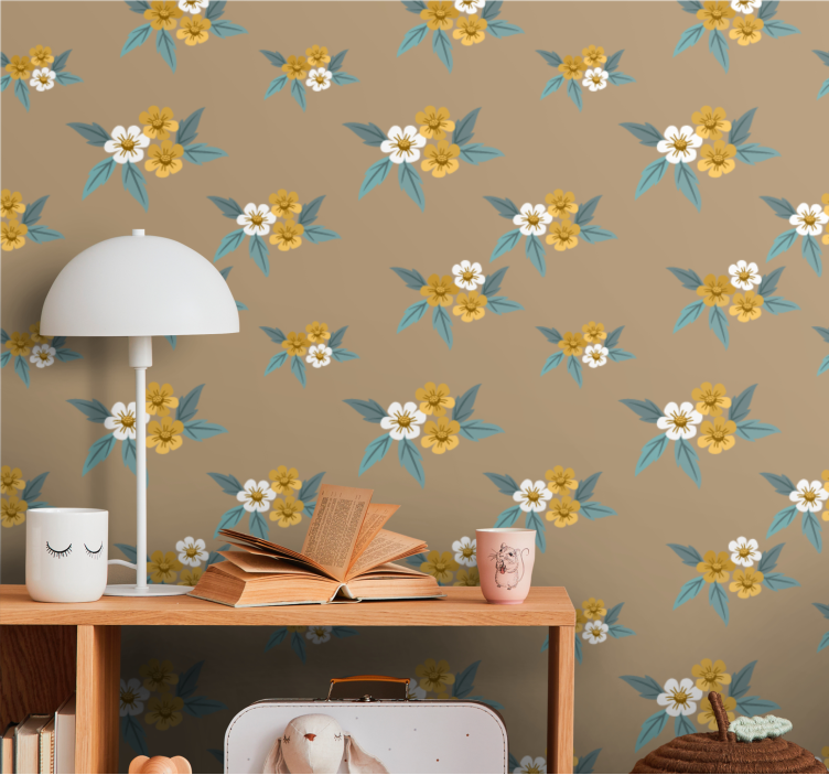 White and yellow little flower wallpaper - TenStickers