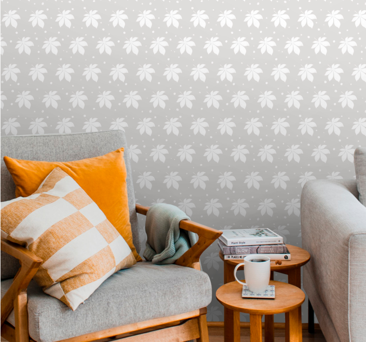 Gray and white pattern leaves wallpaper - TenStickers