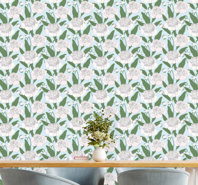 White flowers Grandmillenial flower Wallpaper - TenStickers