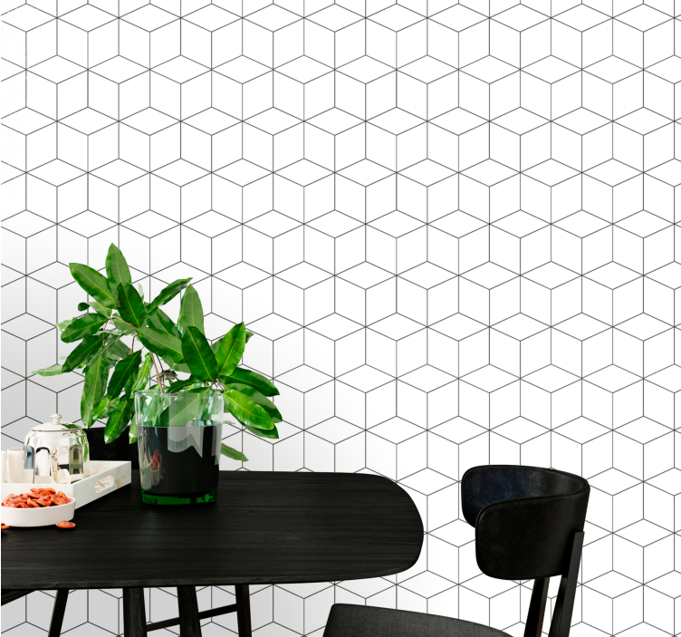 White hexagonal motif wallpaper geometric - TenStickers