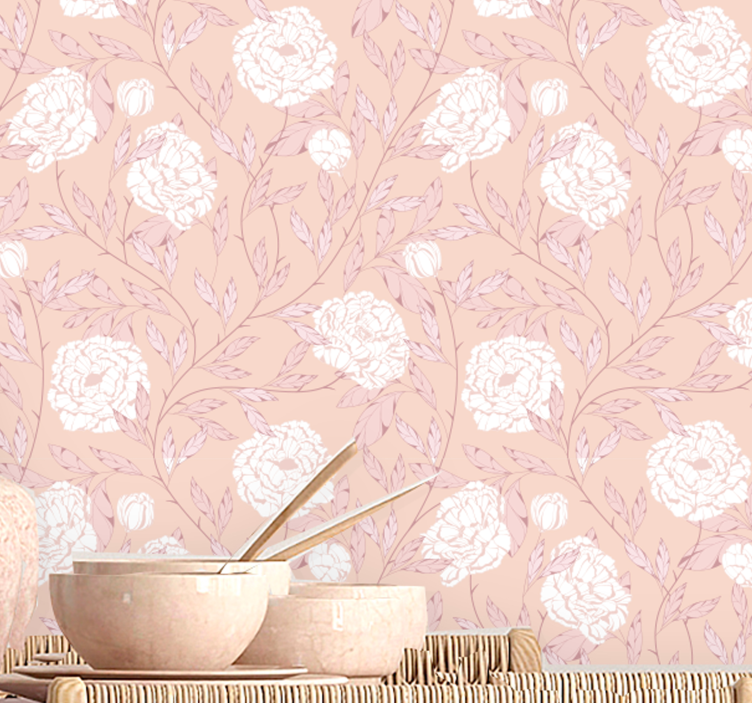 White roses vintage style leaf wallpaper - TenStickers