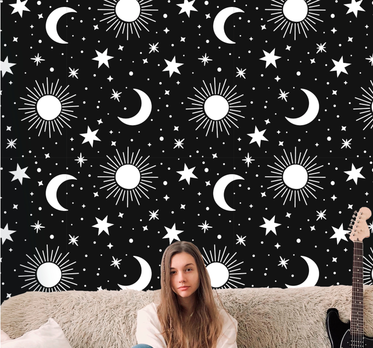 White stars and moons star wallpaper - TenStickers