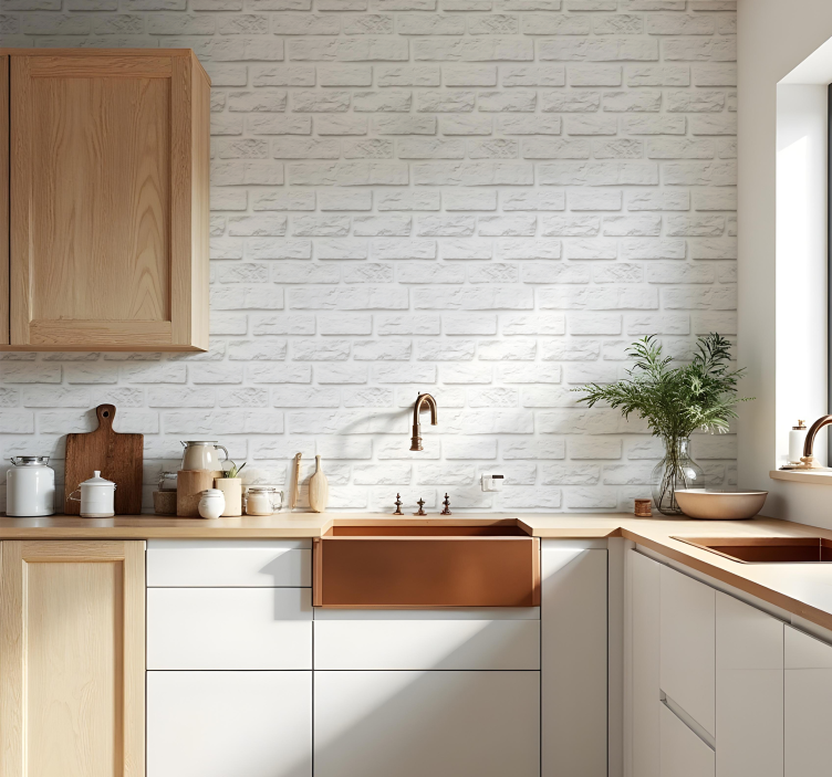 White stone bricks  kitchen wallpaper - TenStickers