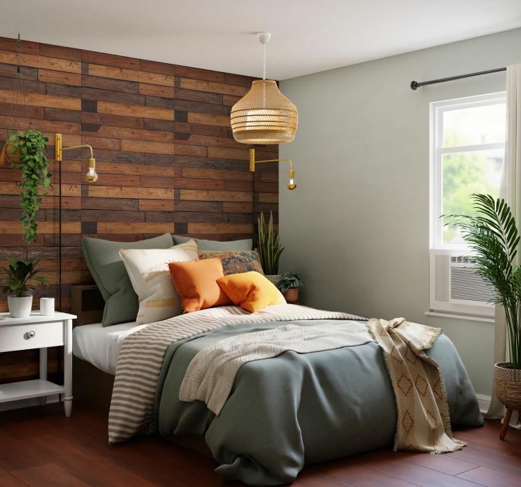 Wooden panel accent master bedroom wallpaper - TenStickers